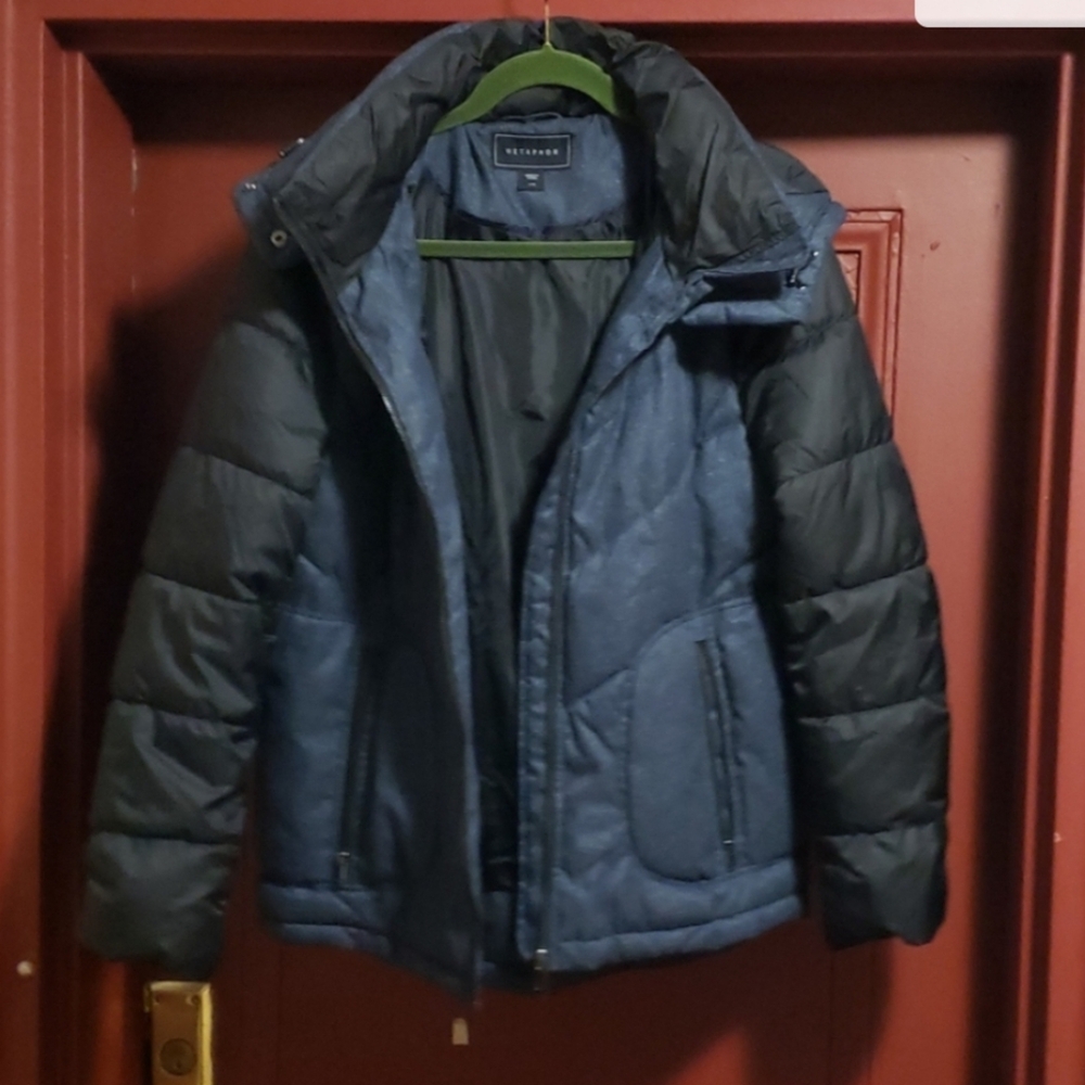 Metaphor Longsleeve Blue and Black Short Puffer Hoodie Jacket Size L/G